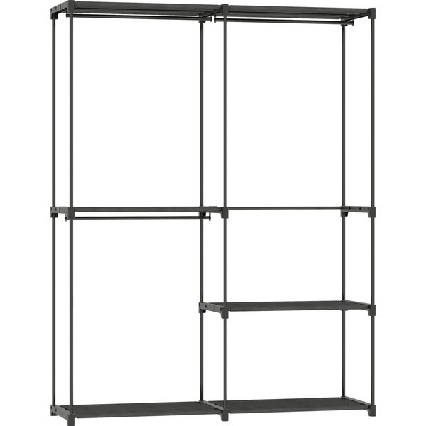 HOMCOM Kleiderschrank Stoffschrank mit Kleiderstange, Ablagen, Stoffkleiderschrank für Schlafzimmer, Ankleidezimmer, 142 x 43 x 185cm, Schwarz Aosom