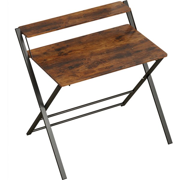 HOMCOM Compact Folding Desk for Small Spaces with Storage Shelf for Home Office, Rustic Brown