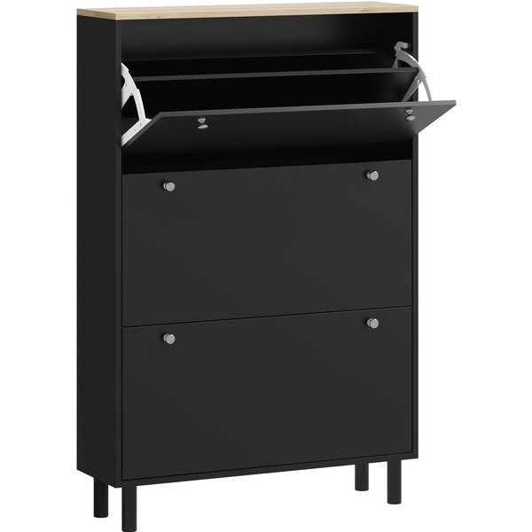 Homcom Meuble à Chaussures 24 Paires, Armoire à Chaussures ÉTroite Avec 3 Tiroirs Rabattables, ÉTagèRes RéGlables, Noir-image