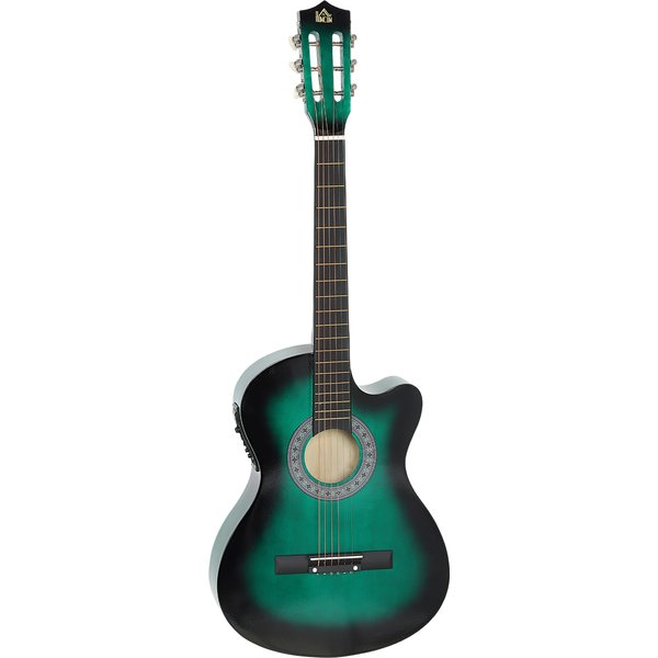 HOMCOM 38 Inch Acoustic Electric Guitar, Beginner Junior Adult Guitar Gloss Finish with Carrying Case - Dark Green