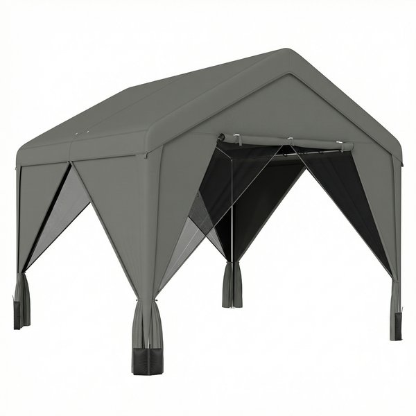 Outsunny 3 x 3 m Patio Gazebo with Netting & Curtains, Outdoor Canopy Shelter with Galvanised Steel Frame, Dark Grey