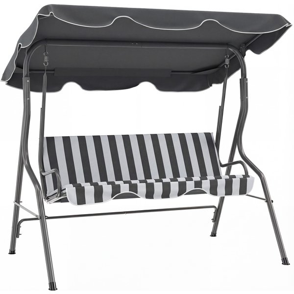 Outsunny Balancelle De Jardin 3 Places Toit ImperméAbilisé Inclinaison RéGlable Coussins Assise Dossier Gris, Blanc Rayé-image