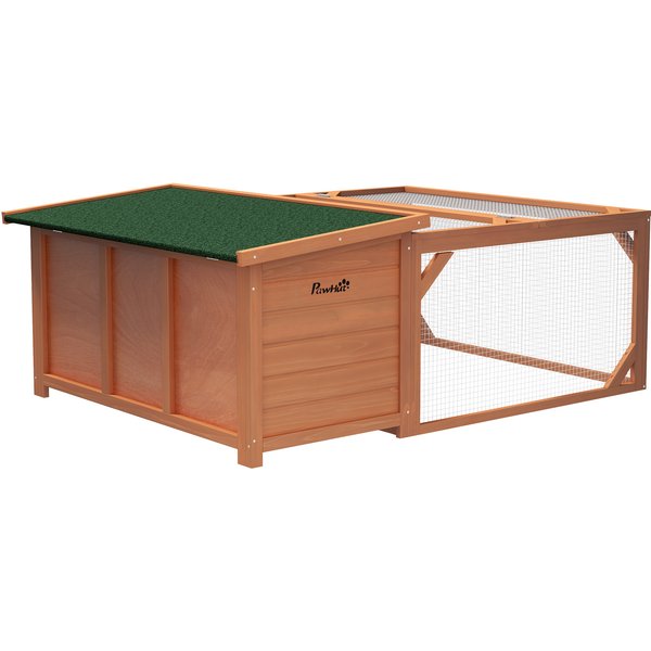 Pawhut Clapier Pour Petits Animaux Avec Enclos, Bac De Sol Amovible, RéSistant Aux IntempéRies, 125,5 Cm X 100 Cm X 49 Cm Vert + Naturel-image