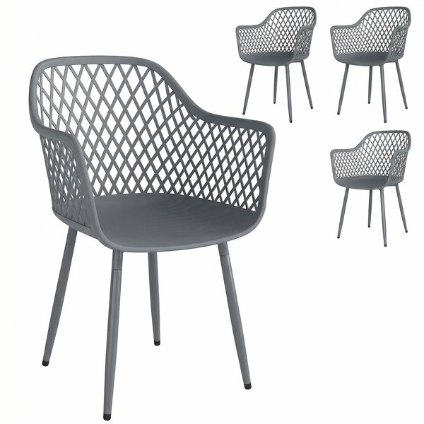Outsunny Gartenstuhl 4er Set UV-beständige Gartenstühle aus Kunststoff mit Armlehne Rückenlehne Terrassenstuhl bis 120 kg belastbar Gartenmöbel für Hinterhof, Garten, Balkon Dunkelgrau Aosom