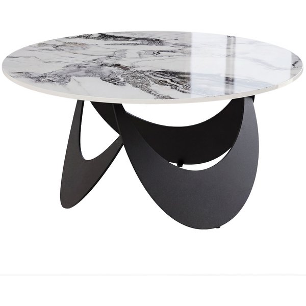 HOMCOM Coffee Table Sintered Stone Top Adjustable Foot Pads Modern Center Table for Living Room White and Black