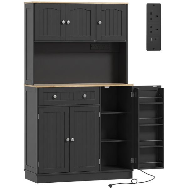 HOMCOM 173 cm Tall Kitchen Cupboard with Charging Station, Pantry Storage Cabinet with Adjustable Shelves and 4 Door Racks | Aosom Ireland