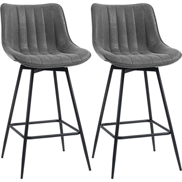 HOMCOM Set of 2 PU Leather Swivel Bar Stools - Grey | Aosom Ireland