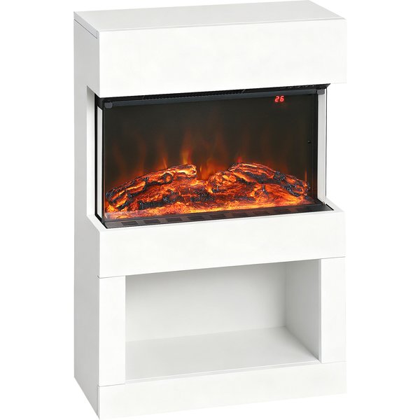 HOMCOM 19" Electric Fireplace with Surround, 3D Flame Effect, 6 Colours & 3 Brightness Levels, 1000W/2000W White Electric Fire and Mantel Reach up to 30㎡ Space with Remote & Timer, 3 Sided View | Aosom Ireland