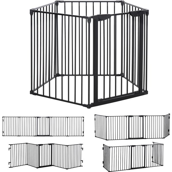 PawHut 2 in 1 Welpenauslauf 5-TLG Klappbar Absperrgitter mit Tür für kleine und mittelgroße Hunde, DIY Welpenlaufstall 300 x 74,5 cm Metall Schwarz Aosom.de