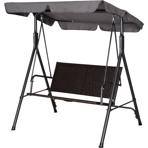 Outsunny Hollywoodschaukel 2-Sitzer Gartenschaukel mit verstellbarem Sonnendach, Stahlrahmen & Rattan, 140 x 110 x 151 cm für Garten & Terrasse Aosom.de