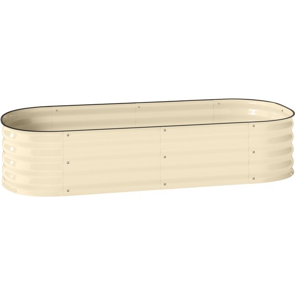 Outsunny Galvanised Raised Garden Bed, Metal Planter Box with Safety Edging, for Flowers, Herbs, Succulents, Cream White