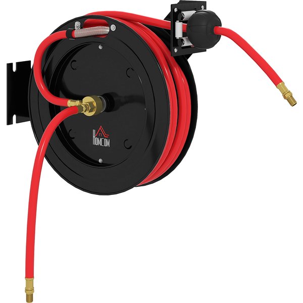 HOMCOM Automatik Druckluftschlauchtrommel 15m+1m Druckluftschlauch mit 1/4' Anschluss, 9,5 x 15,8 mm Durchmesser, max. Druck: 20 bar, Schlauchbremse, Schlauchaufroller Wandhalterung Aosom