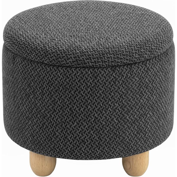 HOMCOM Storage Sitting Bench with Lid, Round Storage Ottoman with Rubberwood Legs, Dark Grey