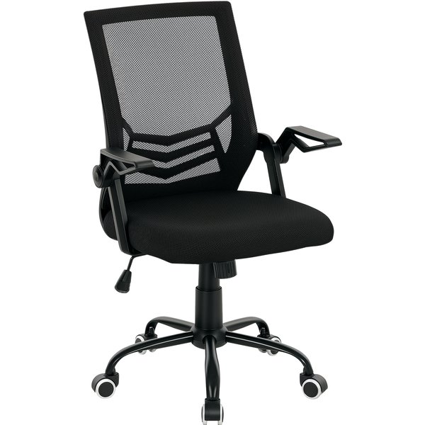 Vinsetto Mesh Office Chair, Computer Desk Chair with Flip-up Armrests, Lumbar Back Support and Swivel Wheels, Black | Aosom Ireland