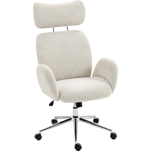 HOMCOM Office Chair with Adjustable Headrest, Spring Pack, Curved Line, Boucle Fabric - Pale Grey | Aosom Ireland