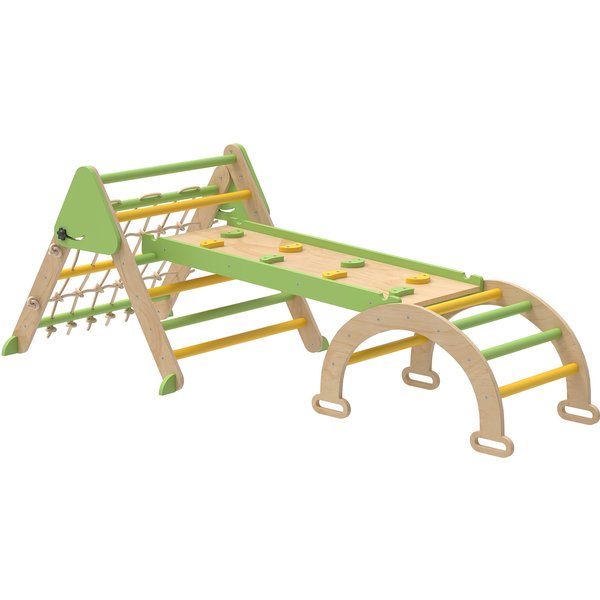 Aiyaplay Triangle D'escalade Enfants 8 En 1 Avec Rampe Double Face, Arc D'escalade En Bois Avec Toboggan & éChelle, Vert-image