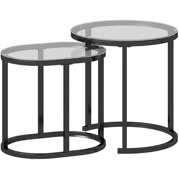 HOMCOM Nest of Tables with Steel Frame and Tempered Glass Tabletop, Modern Coffee Table Set of 2, Black | Aosom Ireland