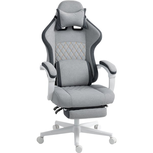 HOMCOM Gaming Chair, Gamer Computer Chair with Footrest, High Back, Lumbar Support, Adjustable Height, Swivel Wheels for Home Office, Grey | Aosom Ireland