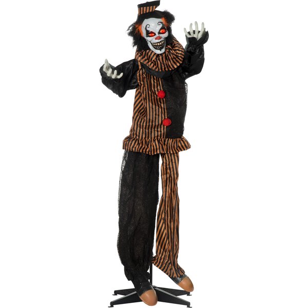 Outsunny 67 Inch Life Size Outdoor Halloween Decorations Talking Circus Clown, Animated Prop Animatronic Decor with Light Up Eyes, Laughter | Aosom Ireland