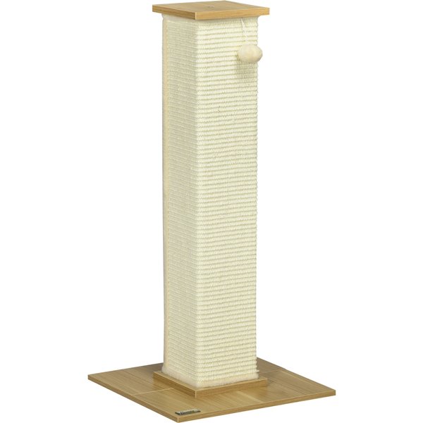 PawHut Kratzsäulen für Katzen 38L x 38B x 80H cm stabil & sicher mit Kratzbrett Spielbällen aus Sisal Eiche Cremeweiß platzsparend Aosom.de