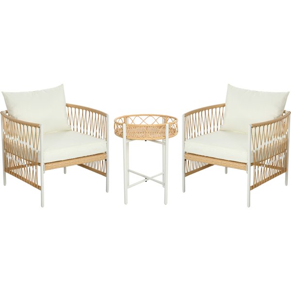 Outsunny 3er Set Rattan Gartenmöbel-Set mit 2 Gartenstühlen und Couchtisch, Balkonmöbel mit Kissen, für Balkon und Terrasse, Gelb und Creme Aosom.de
