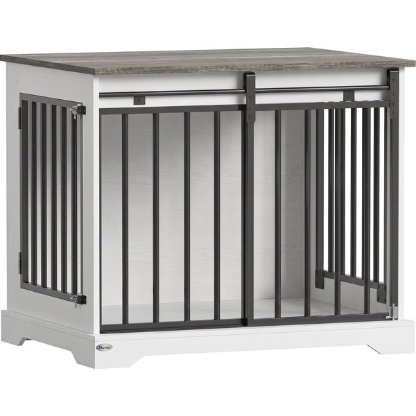 PawHut 80 cm Dog Crate Furniture with Sliding Barn Door for Medium Dogs, White | Aosom Ireland