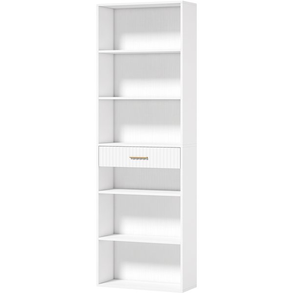 HOMCOM Bookcase Narrow Tall Space-Saving Bookshelf Drawer Open Shelves 60 x 24 x 182 cm White