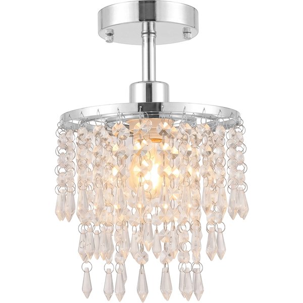 HOMCOM Crystal Ceiling Light with 57 Crystal Strands, Ceiling Light with Mounting Plate for Hallway, Silver Tone