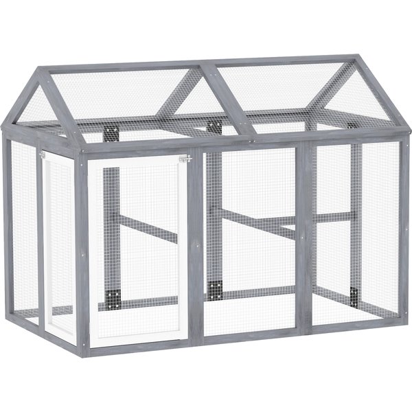 Pawhut Enclos Poulailler 1,18 M², Parc Grillagé Avec Porte Verrouillables, Cadre En Bois Massif, 140 X 88,5 X 106 Cm, Gris-image