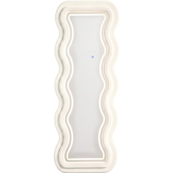 HOMCOM Full Length Mirror, 160 x 60 cm Wavy Full Body Wall Standing Mirror with Velvet Frame and LED Light Strip, Cream White | Aosom Ireland