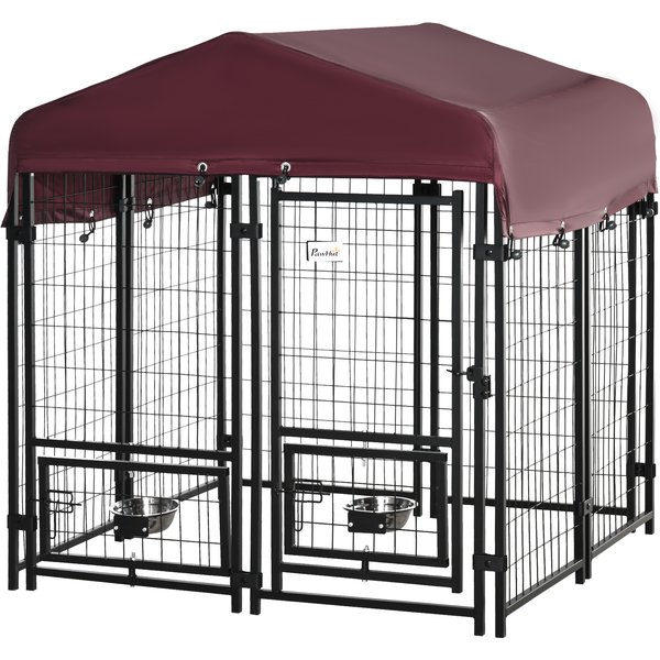PawHut Chenil ExtéRieur Cage Pour Chiens Tissu Oxford Avec 2 Supports De Bol Rotatifs 8 Panneaux Toit RéSistant Aux IntempéRies 120 X 120 X 138 Cm-image
