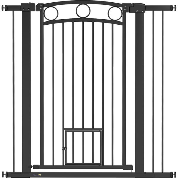PawHut Türschutzgitter Hund, 76-104 cm Absperrgitter ohne Bohren, Treppengitter aus Stahl, Treppenschutzgitter mit Katzentür, Schutzgitter, Sicherheitsgitter für Treppen, Tür, Flur, Schwarz Aosom