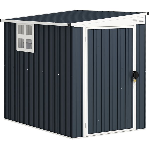 Outsunny Lean To Metal Garden Shed, Galvanised Steel Outdoor Storage Shed with Window & Lockable Door 4x6ft Dark Grey | Aosom Ireland