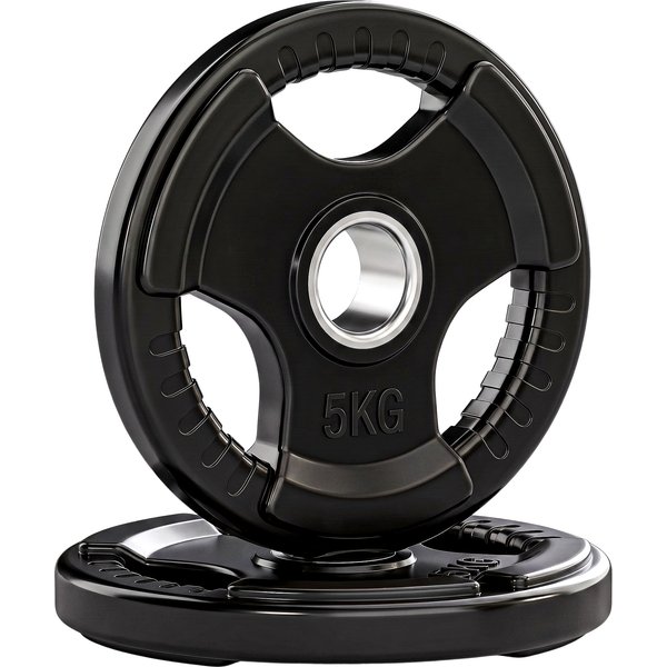 Sportnow Disques De Poids, Plaques De Poids 2 X 5 Kg, à Trois PoignéEs Avec Trous De Ø 50 Mm, Couverture En Caoutchouc, Noir-image