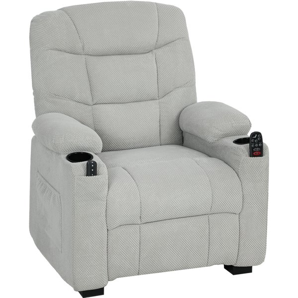 HOMCOM Electric Massage Recliner Armchair with Vibration, Heat, Whisper-Quiet Motor, Memory Function, Fleece Power Reclining Chair with Spring Pack, USB Port, Footrest, Side Pocket, Grey | Aosom Ireland