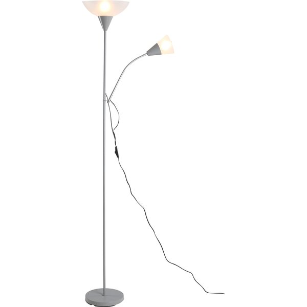 HOMCOM Moderne Stehlampe mit 2 Köpfen verstellbares Leselicht Standleuchte Doppelköpfiges Design mit Stahlfuß in Silber und Weiß 28x28x1795cm Aosom.de