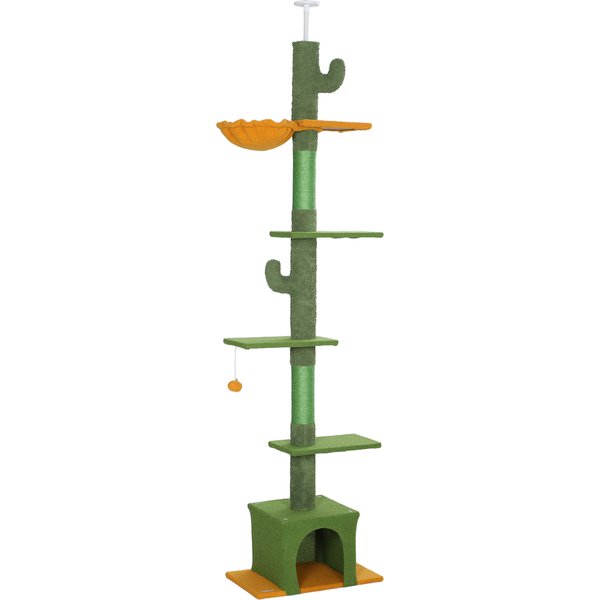 PawHut Kratzbaum Deckenhoch, Katzenbaum, 230-275 cm Katzenkratzbaum mit Katzenhöhle, Kratzstämmen, Spielball, Katzenmöbel mit Kippschutz, Grün Aosom