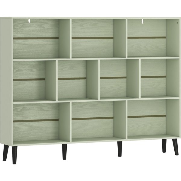 HOMCOM 10-Cube Bookcase, 3-Tier Book Shelf with Solid Wood Legs, 140 cm Modern Bookshelf with Anti-Tip Kit, Light Green | Aosom Ireland