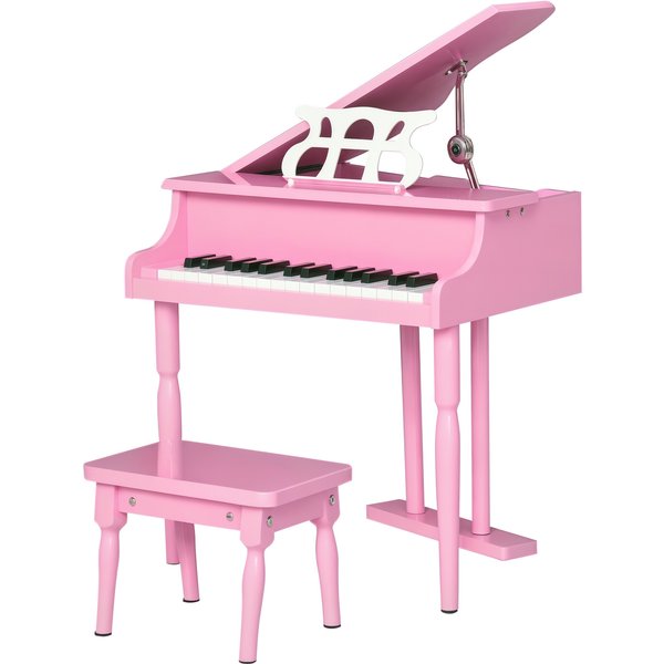 Homcom Piano à Queue éLectronique 30 Touches Tabouret De Piano Et Pupitre Inlus Panneaux De Peuplier 52 X 50 X 49 Cm Rose-image