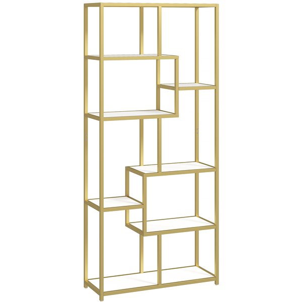 HOMCOM Seven-Tier Geometric Bookcase - White/Gold Tone | Aosom Ireland