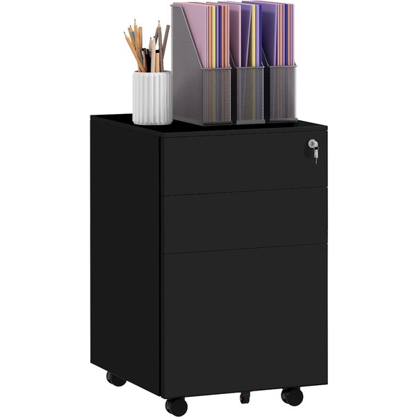 Vinsetto 3-Drawer Vertical Filing Cabinet w/ Lock & Pencil Tray, Steel Mobile File Cabinet w/ Adjustable Hanging Bar for A4, Legal Size Aosom UK
