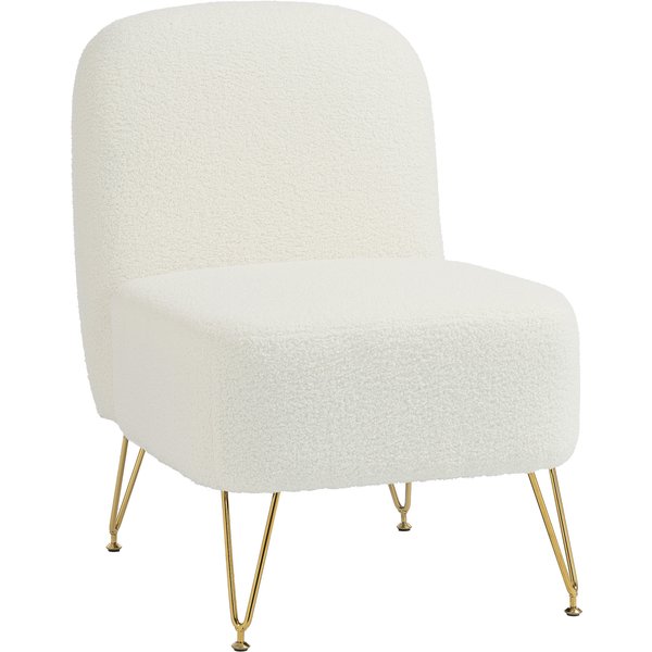 Homcom Fauteuil Salon Sans Accoudoirs, Fauteuil D'appoint Rembourré En Tissu Bouclette, Coussin ÉPais, Assise Large, Blanc-image