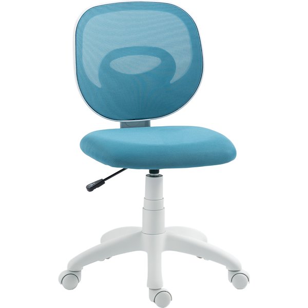 HOMCOM Bürostuhl Ergonomischer Schreibtischstuhl mit C-förmiger Rückenstütze, Höhenverstellbar Armlos Drehstuhl, Gepolstert Computerstuhl, Blau Aosom