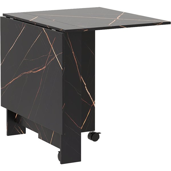 Homcom Table Pliante Cuisine Table à Manger Pliable Avec 2 Abattants 2 Roues Avec Freins 120 X 80 X 73 Cm Noir Marbré Imitation-image