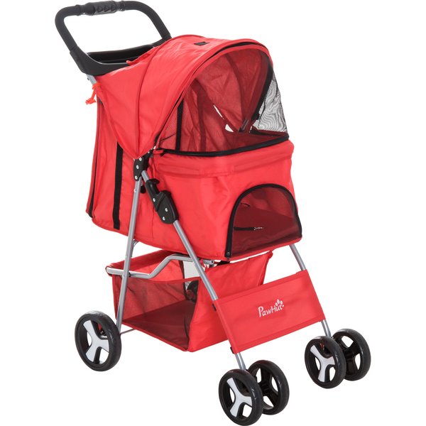 Pawhut Poussette Buggy Pour Chiens 75L X 46L X 94H Cm Pliable ImperméAble Tissu 600D Oxford 4 Roues Rouge-image