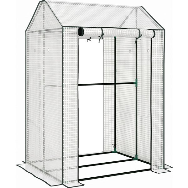 Outsunny Foliengewächshaus mit Doppeltür, winddichtes Tomatenhaus in Weiß, 100x80x150cm, ideal für Garten & Balkon Aosom.de