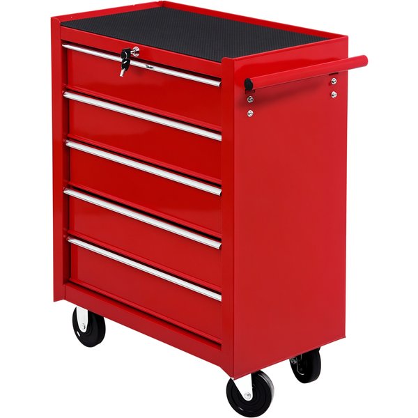 Homcom Chariot Caisse à Outils Atelier Mobile 5 Tiroirs Rouge TôLe D'acier-image