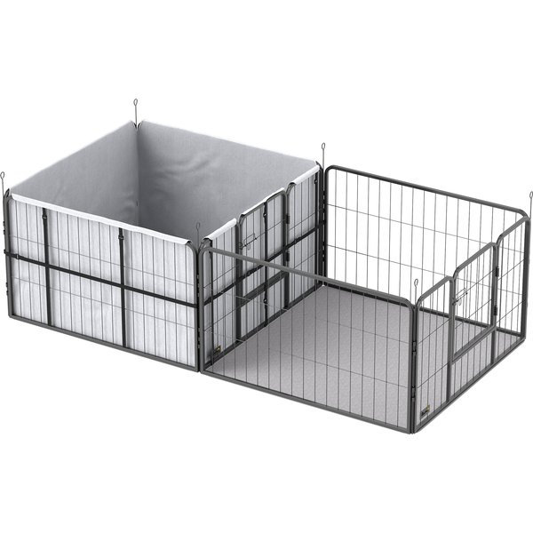PawHut Wurfkiste für Welpen, Wurfbox Welpenlaufstall mit 7 Paneele, 2 Bereichen, Waschbare Wurfunterlage, 2 Tür Hundelaufstall Welpenauslauf für kleine und mittelgroße Hunde 203 x 102 x 60 cm Schwarz Aosom