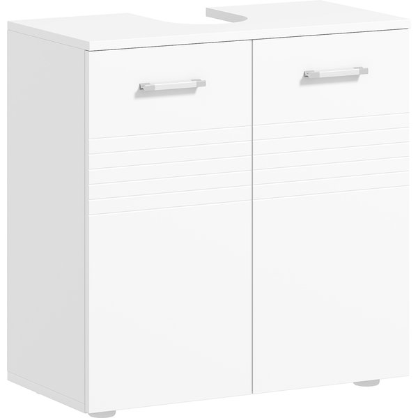 kleankin Waschbeckenunterschrank Badezimmerschrank Waschtischunterschrank mit 2 Türen Regal verstellbar U-förmiger Ausschnitt Weiß Aosom