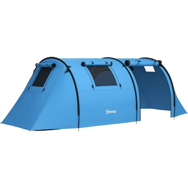 Outsunny Campingzelt für 3-4 Personen stabil wasserdicht Familienzelt mit Schlafzimmer Wohnzimmer, Kuppelzelt mit 3000mm Wassersäule Tunnelzelt Zelt für Camping Reise, Himmelblau Aosom